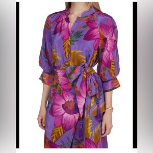 Farm Rio Floral Balloon Sleeve Shirt Dress